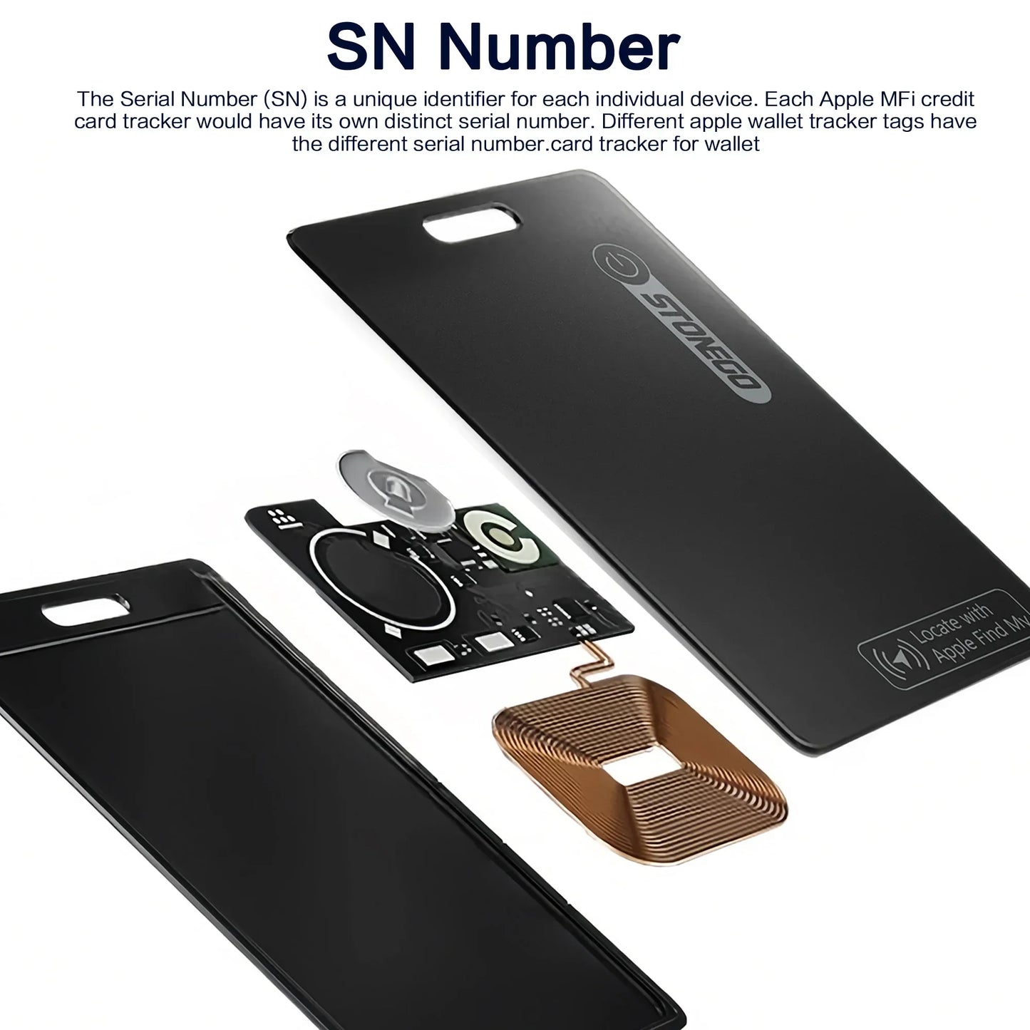 STONEGO Ultra-Thin Wallet Tracker Card – Apple Find My Compatible, Bluetooth Anti-Loss, Wireless Charging, IP68 Waterproof