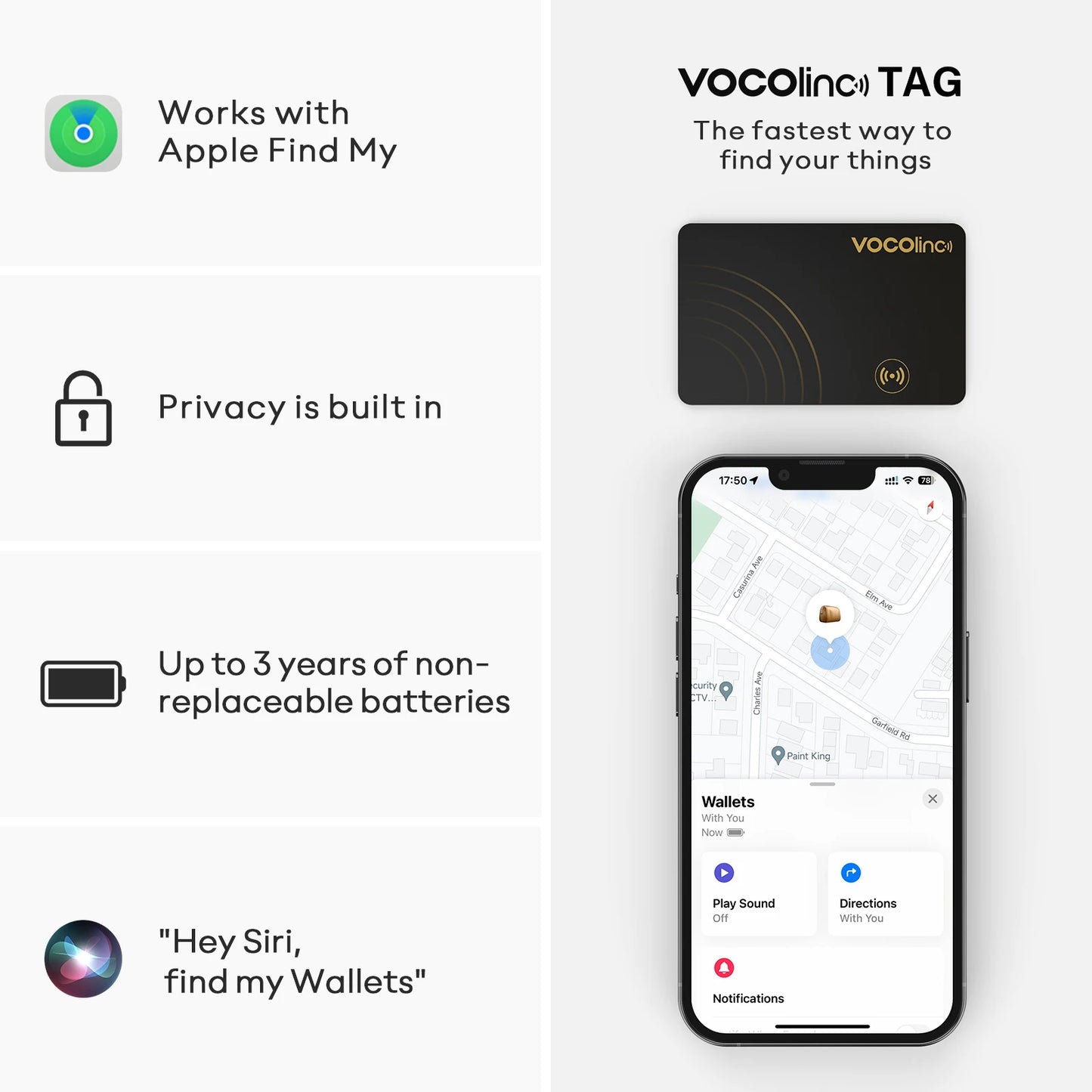 2pcs VOCOlinc Ultra-Slim Wallet Tracker Card – Apple Find My Compatible, Bluetooth Anti-Loss Smart Tag