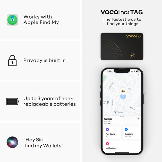 2pcs VOCOlinc Ultra-Slim Wallet Tracker Card – Apple Find My Compatible, Bluetooth Anti-Loss Smart Tag