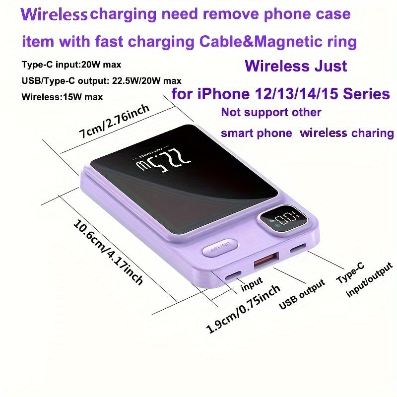 MagSafe 10000mAh Magnetic Wireless Power Bank – Portable Battery Pack for iPhone 16/15/14/13/12